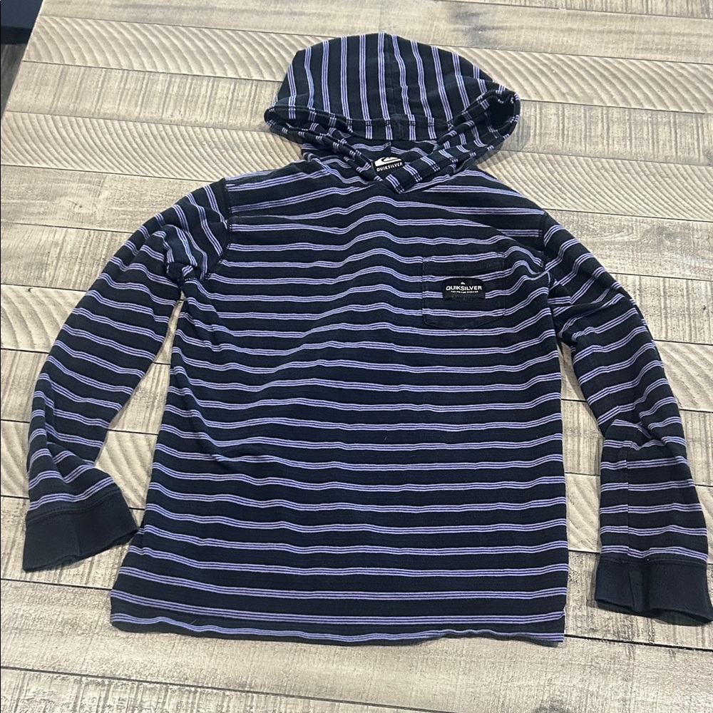 Quiksilver Black and Purple Striped Long Sleeve Hoodie